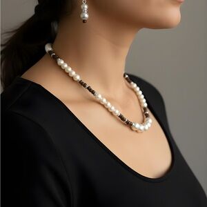 Elegant‎ Pearl and Brown Bead Necklace Set